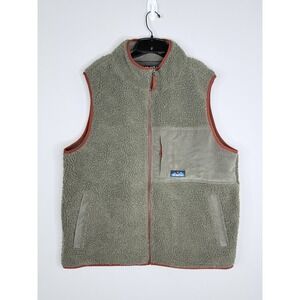 KAVU Cooper Vest Men's Moss Green Deep Pile Sherpa Fleece Vest Size XL